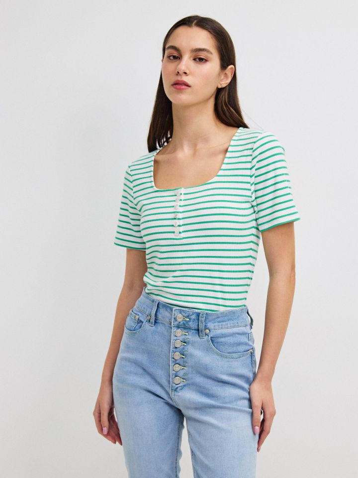 חולצה פסים שינה PROMO בצבע מנטה