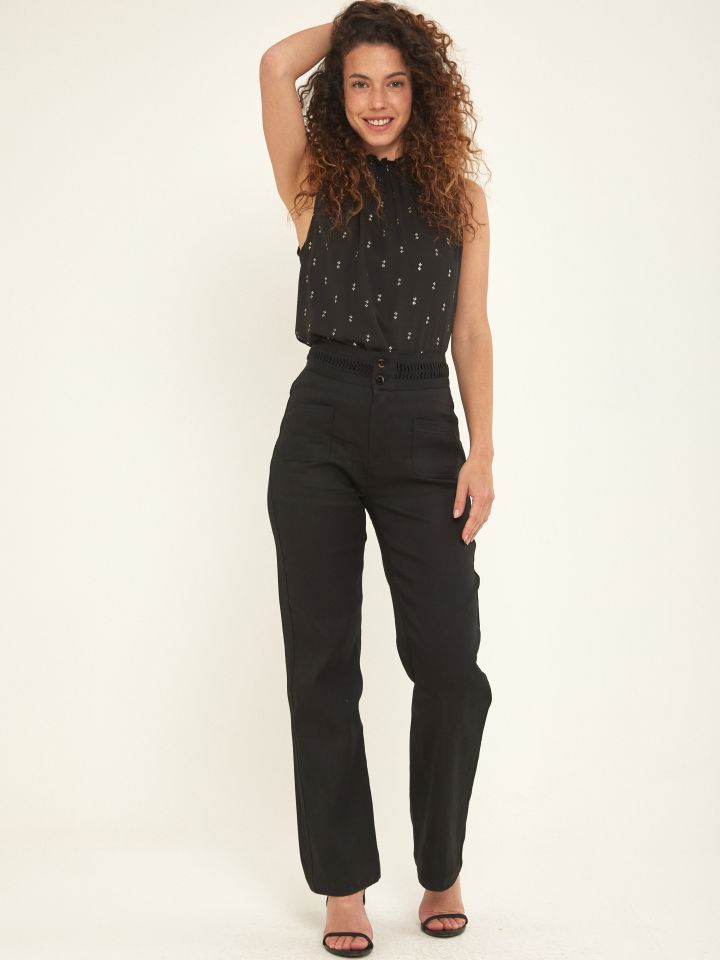 חולצה חצי גולף דפוס בצבע שחור