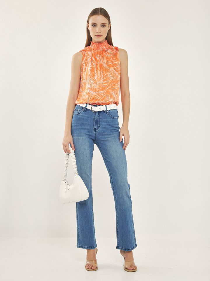 חולצה חצי גולף דפוס בצבע כתום