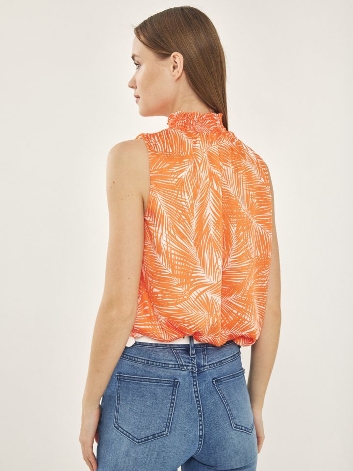 חולצה חצי גולף דפוס בצבע כתום