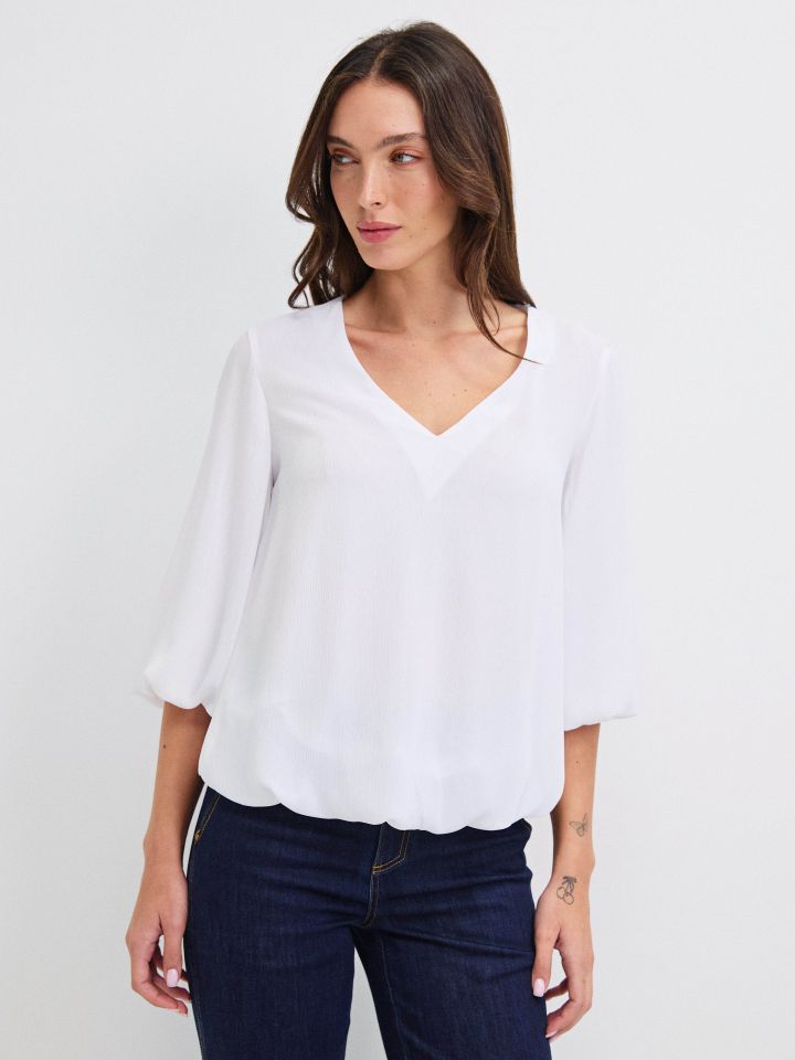 חולצה V בלון PROMO בצבע לבן