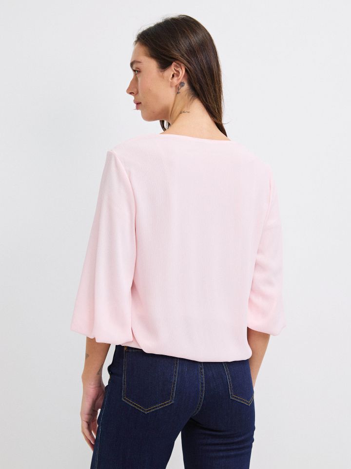 חולצה V בלון PROMO בצבע ורוד עתיק