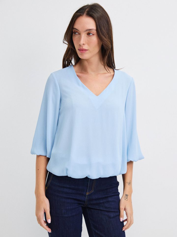 חולצה V בלון PROMO בצבע תכלת