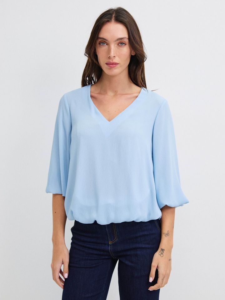 חולצה V בלון PROMO בצבע תכלת