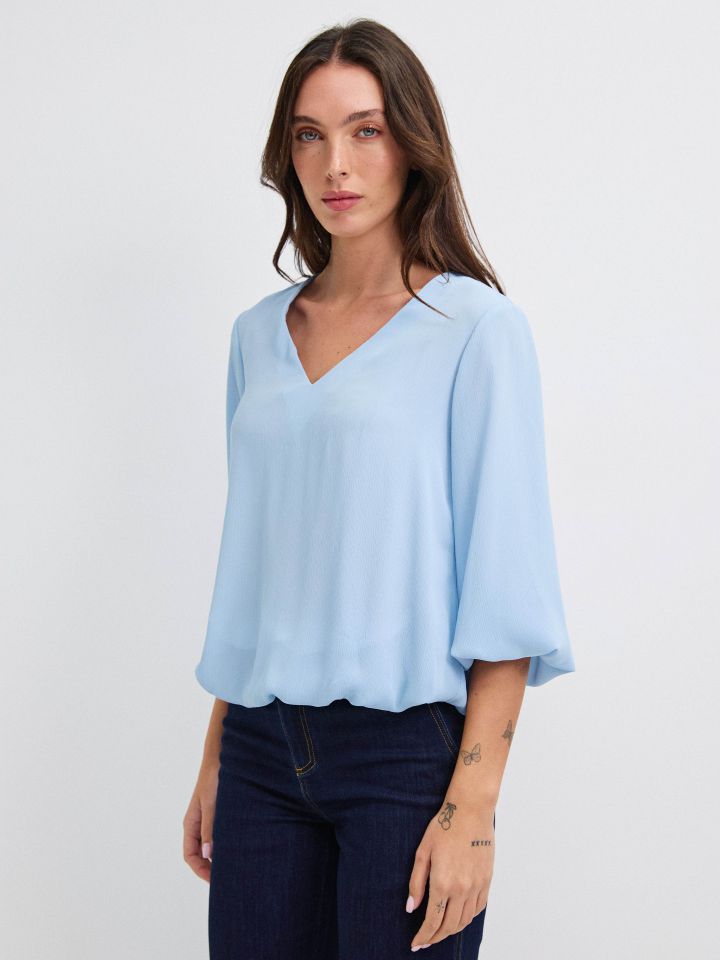 חולצה V בלון PROMO בצבע תכלת