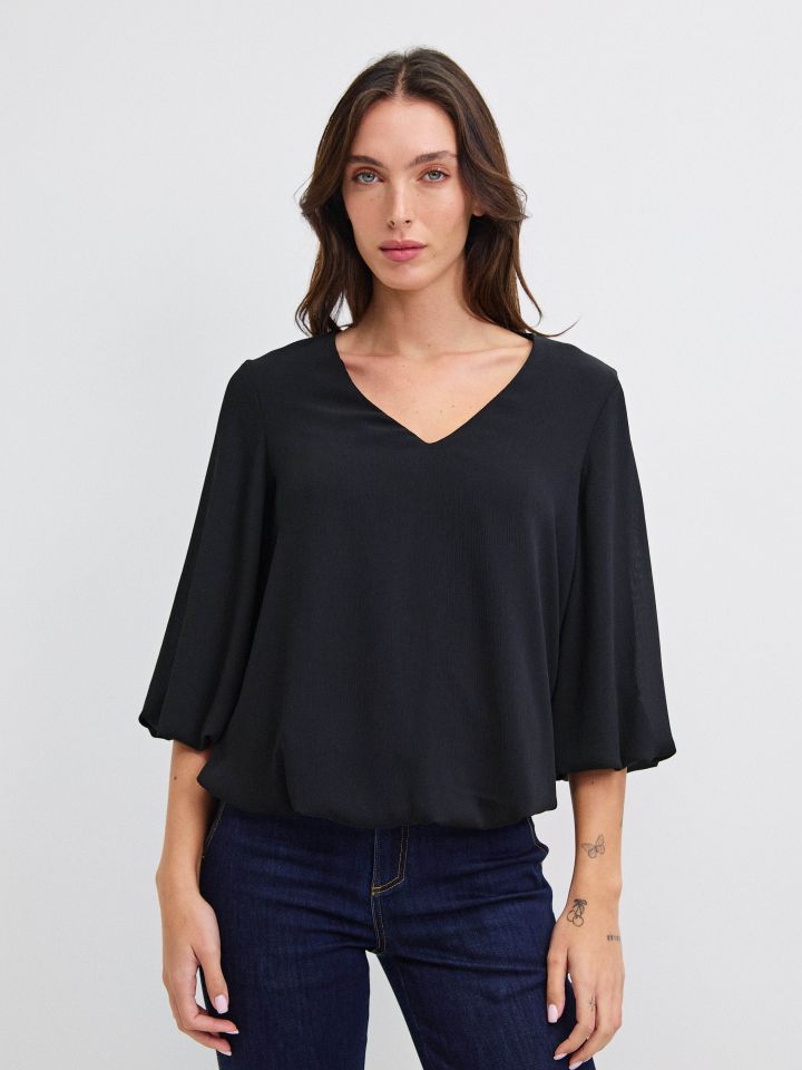 חולצה V בלון PROMO בצבע שחור