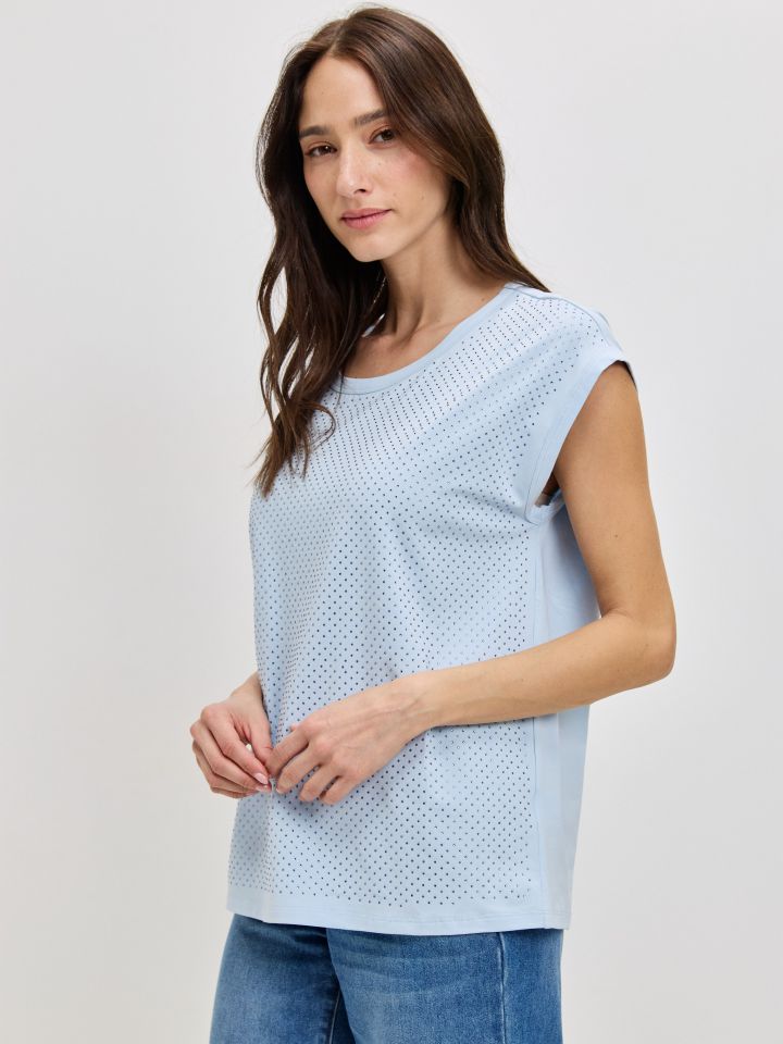 חולצה פרונט דמוי יהלומים בצבע תכלת