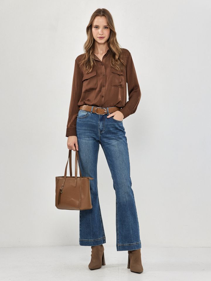 חולצה צוארון כיסים PROMO בצבע חום בינוני