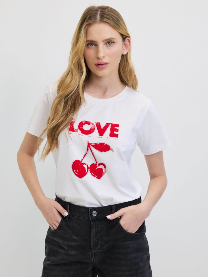 חולצה PROMO LOVE CHERRY בצבע לבן