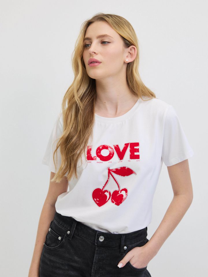 חולצה PROMO LOVE CHERRY בצבע לבן
