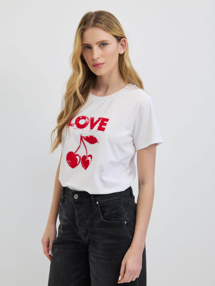 חולצה PROMO LOVE CHERRY בצבע לבן