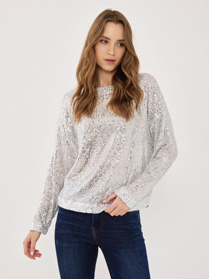 חולצה פייטים עטלף בצבע לבן