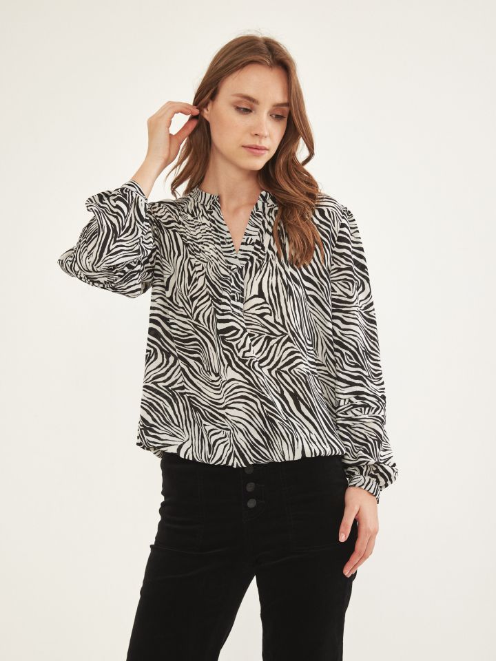 חולצה דפוס ספארי בצבע שחור/לבן