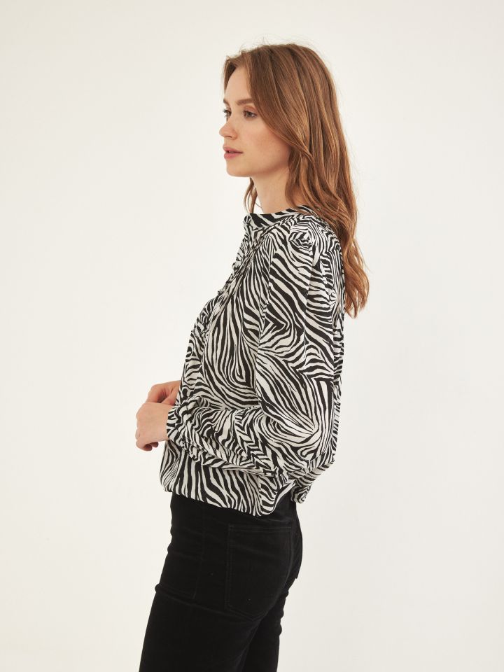 חולצה דפוס ספארי בצבע שחור/לבן