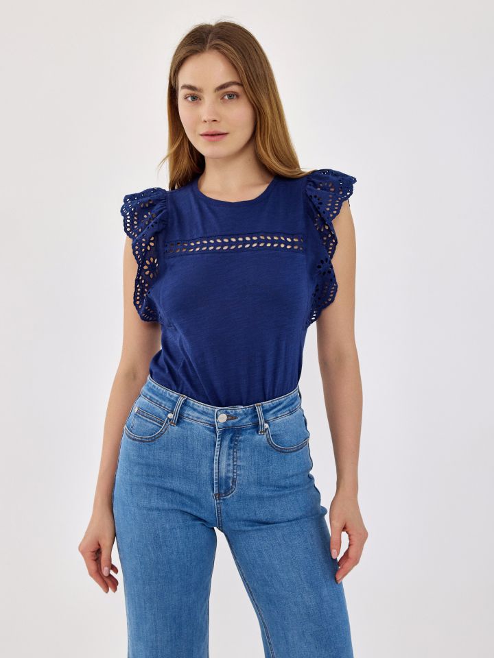 חולצה סלאב שילוב קרושה בצבע כחול אינדיגו