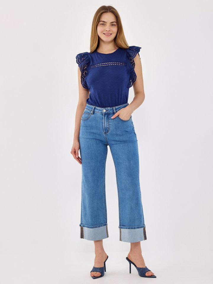 חולצה סלאב שילוב קרושה בצבע כחול אינדיגו