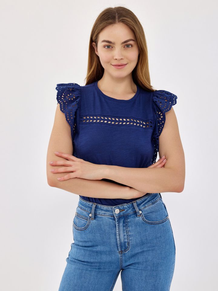 חולצה סלאב שילוב קרושה בצבע כחול אינדיגו