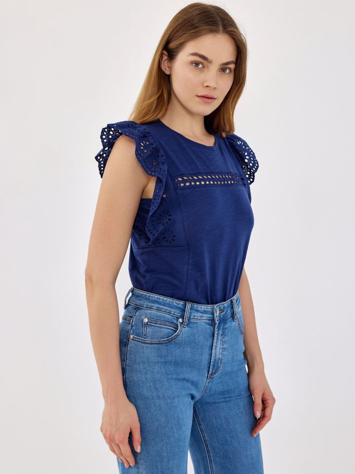 חולצה סלאב שילוב קרושה בצבע כחול אינדיגו