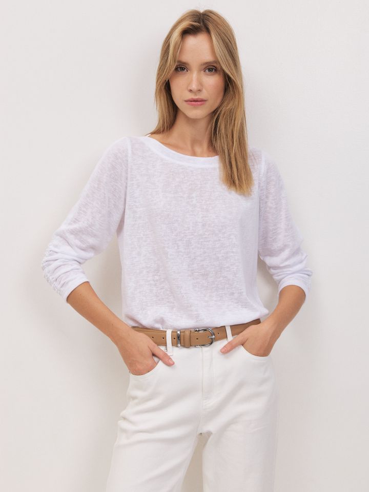 חולצה שרוול כיווץ PROMO בצבע לבן