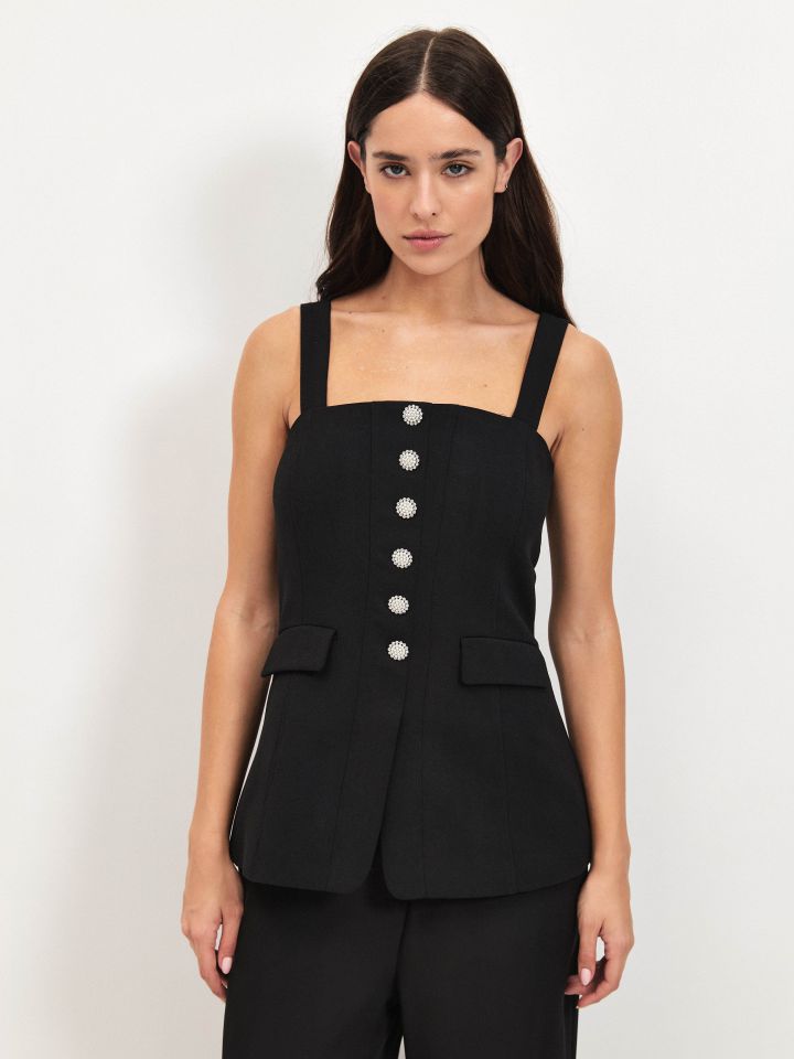 מחוך כפתורי דמוי יהלומים בצבע שחור