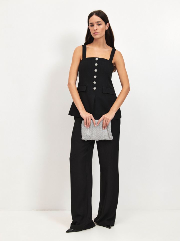 מחוך כפתורי דמוי יהלומים בצבע שחור