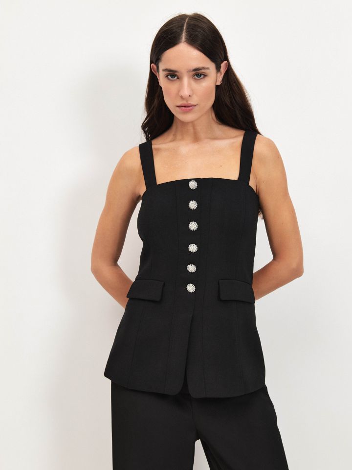 מחוך כפתורי דמוי יהלומים בצבע שחור