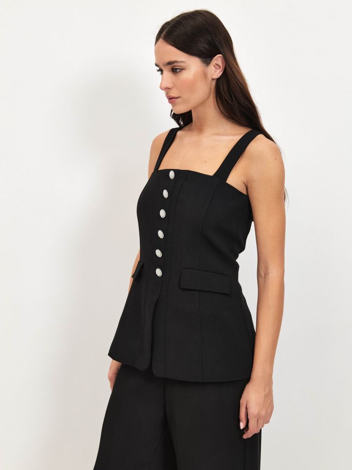 מחוך כפתורי דמוי יהלומים בצבע שחור