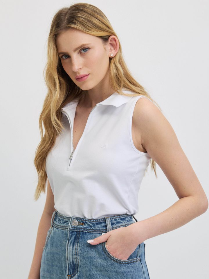 חולצה צוארון רוכסן PROMO בצבע לבן