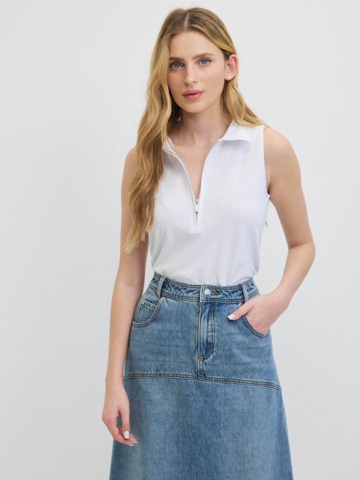 חולצה צוארון רוכסן PROMO בצבע לבן