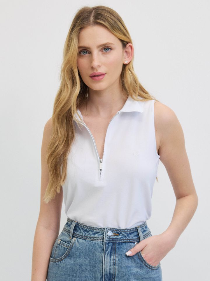 חולצה צוארון רוכסן PROMO בצבע לבן