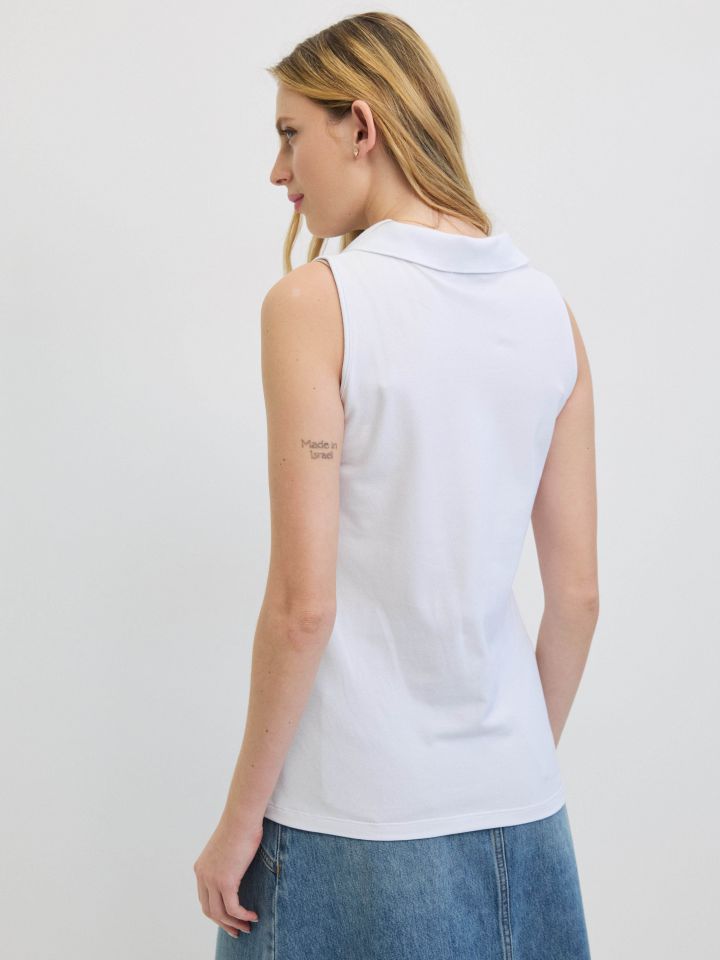 חולצה צוארון רוכסן PROMO בצבע לבן