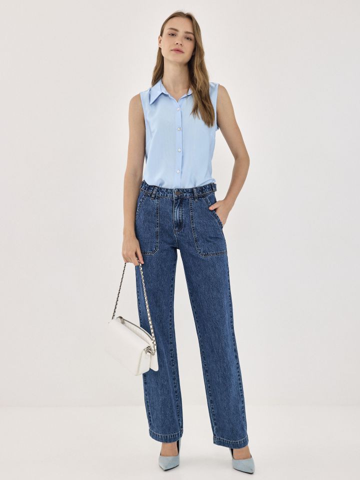 חולצה צווארון ללא שרוולים PROMO בצבע תכלת