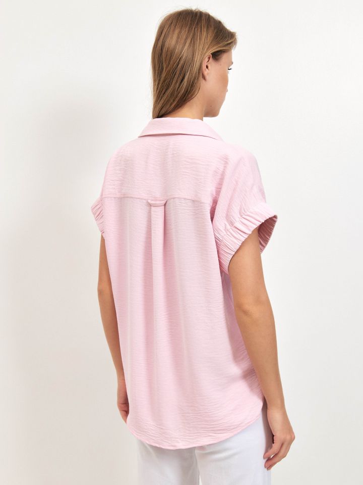 חולצה צוארון גומי בשרוול PROMO בצבע ורוד