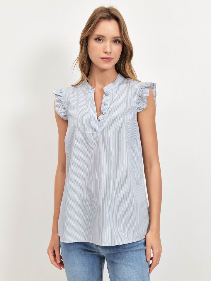 חולצה פסים שרוול מלמלה בצבע תכלת