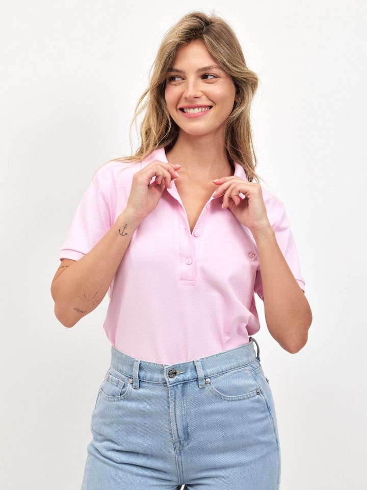 חולצה פיקה צוארון PROMO בצבע ורוד
