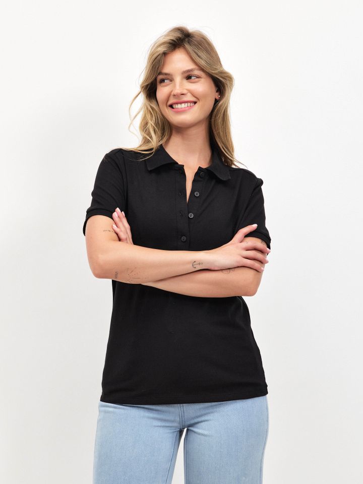 חולצה פיקה צוארון PROMO בצבע שחור