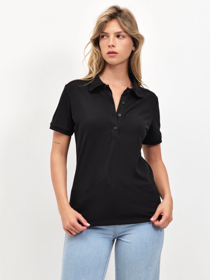 חולצה פיקה צוארון PROMO בצבע שחור