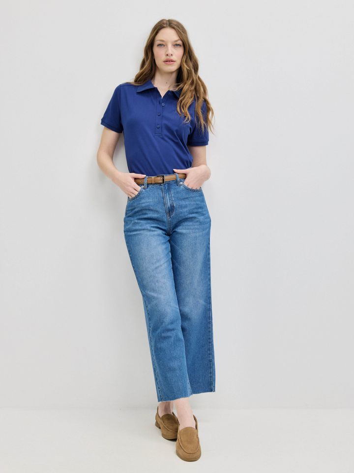 חולצה צוארון PROMO בצבע כחול אינדיגו