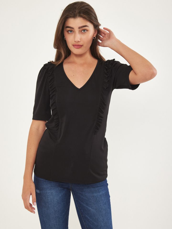 חולצה V מלמלות אמזון בצבע שחור