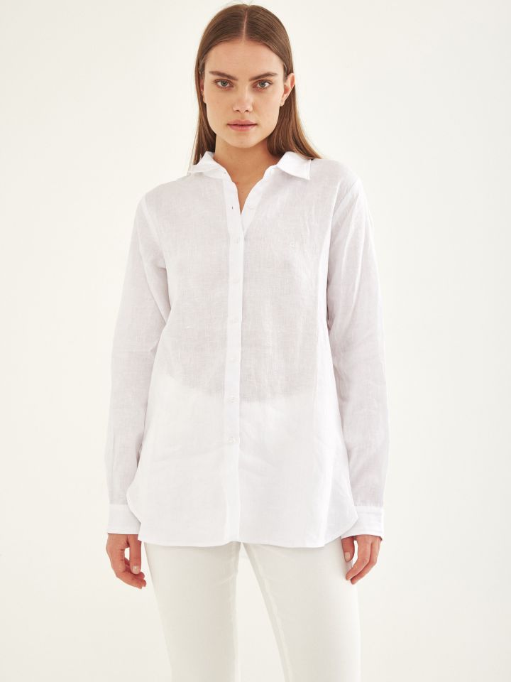 חולצה מכופתרת פישתן בצבע לבן