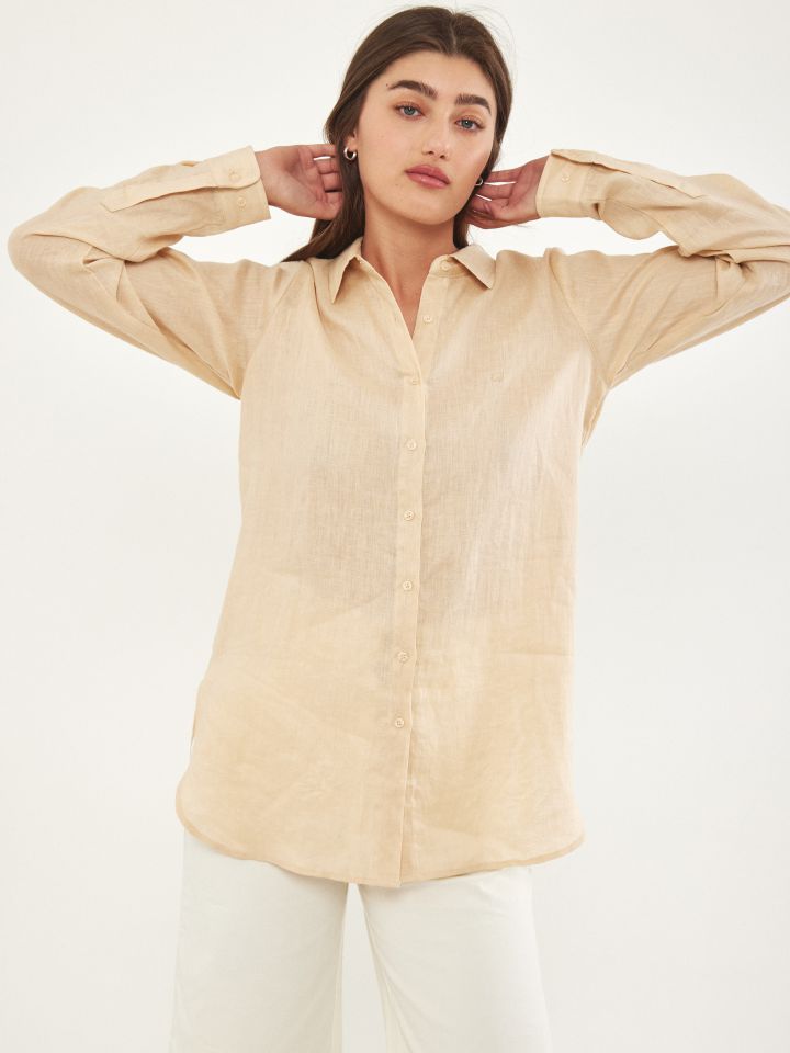 חולצה מכופתרת פישתן בצבע שנהב