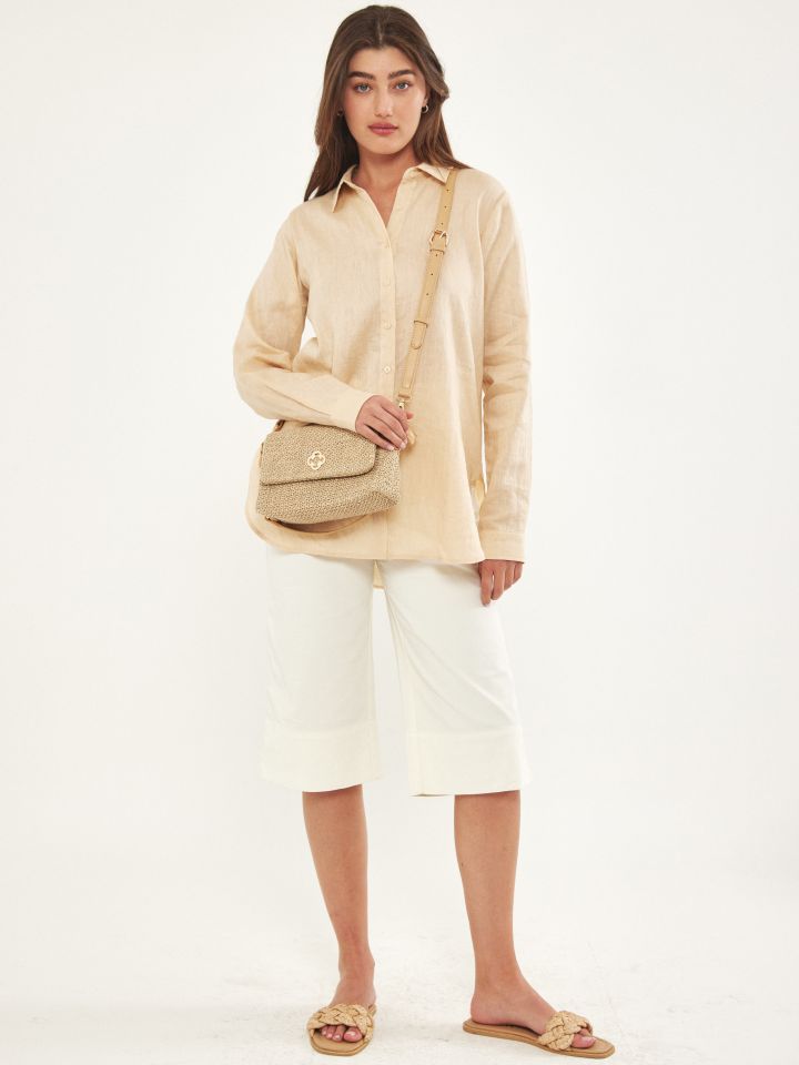 חולצה מכופתרת פישתן בצבע שנהב