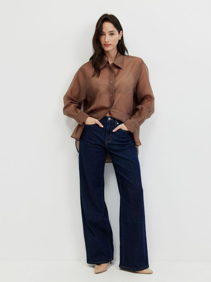 חולצה אורגנזה בצבע פשתן