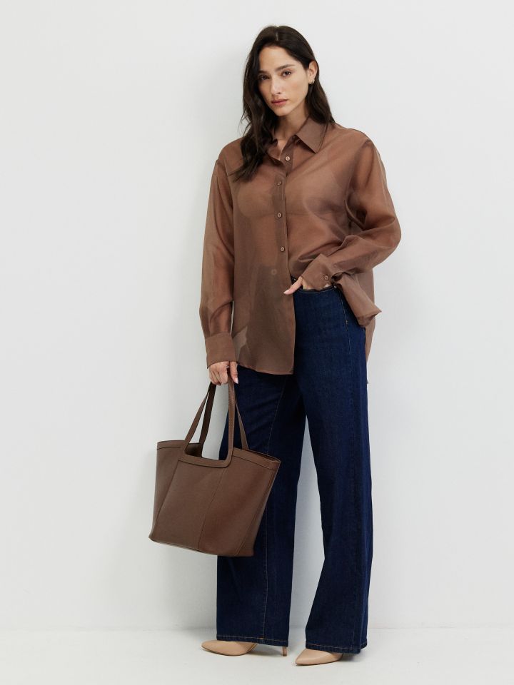 חולצה אורגנזה בצבע פשתן