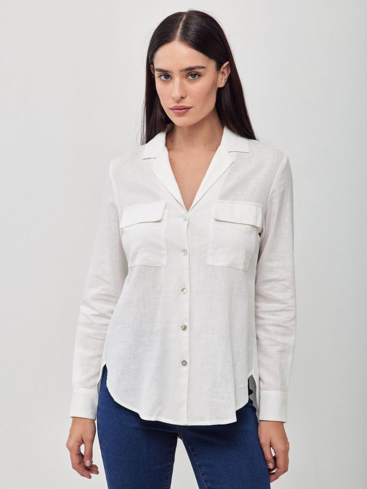 חולצה מראה  פישתן כיסים PROMO בצבע לבן