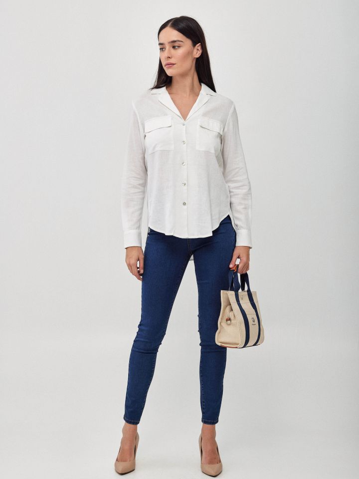 חולצה מראה  פישתן כיסים PROMO בצבע לבן