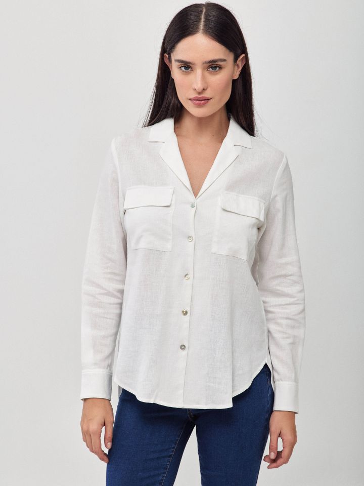 חולצה מראה  פישתן כיסים PROMO בצבע לבן