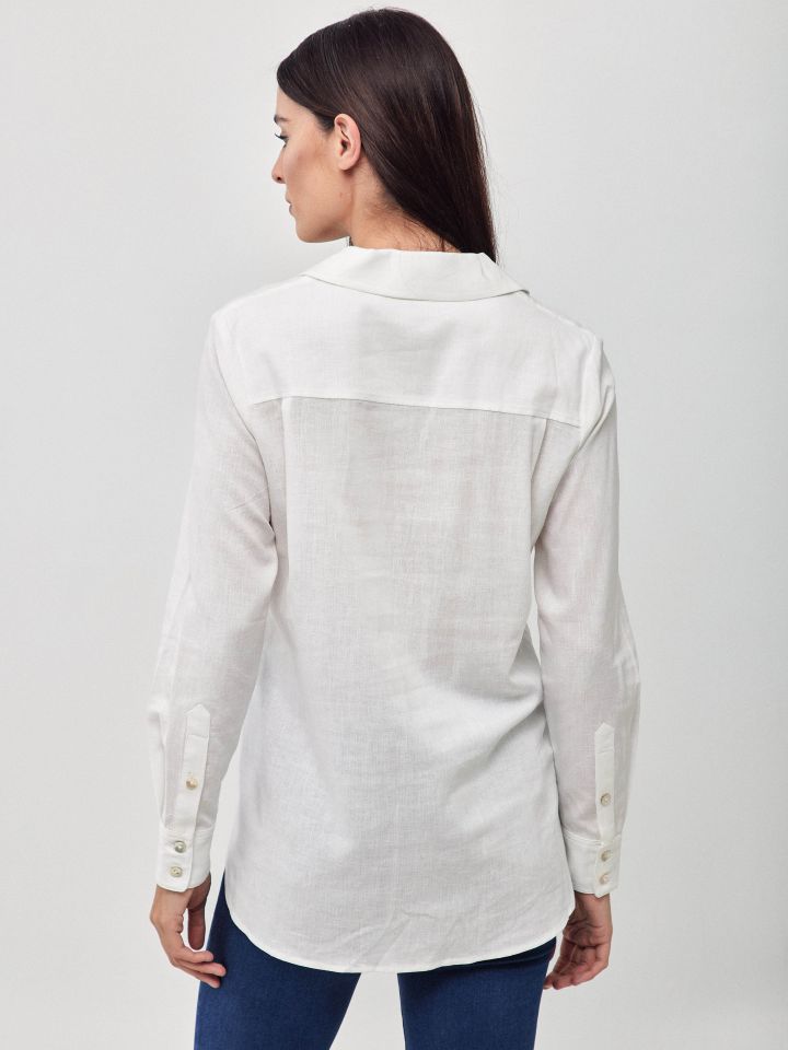 חולצה מראה  פישתן כיסים PROMO בצבע לבן