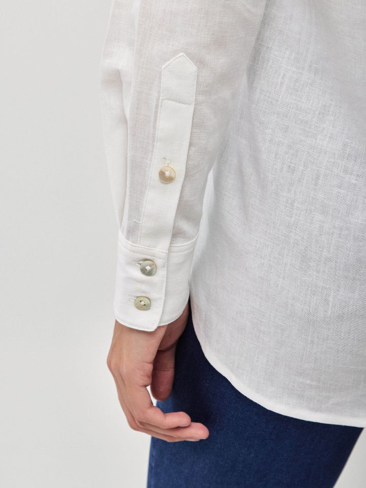 חולצה מראה  פישתן כיסים PROMO בצבע לבן