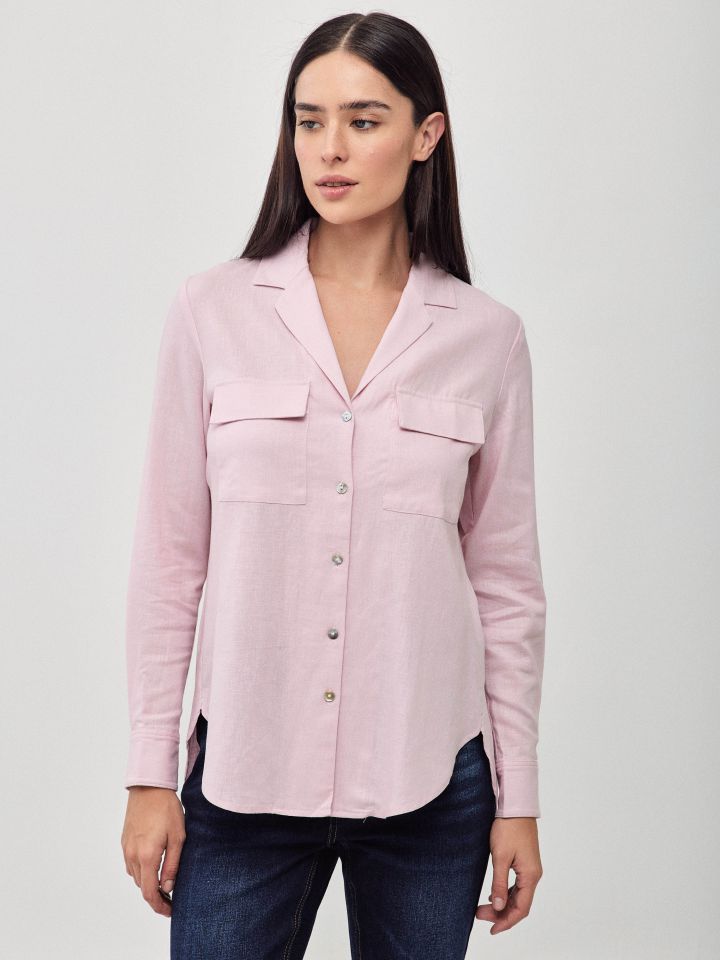 חולצה מראה  פישתן כיסים PROMO בצבע ורוד עתיק